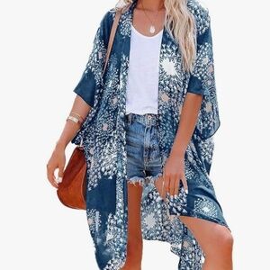🔥HOST PICK 🔥NWT Boho Kimono Blue Dandelion Print